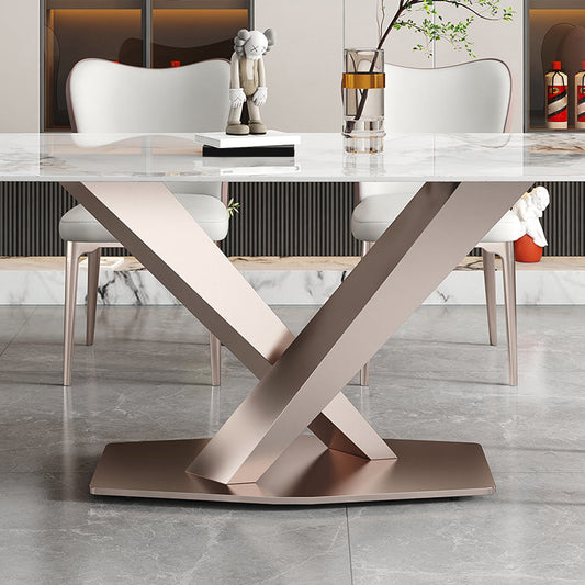 Luxury Sintered Stone Top Table Rectangle Dining Table with Pedestal Base Clearhalo 'Dining Tables & Seating' 'Dining Tables' 'dining_table' 'furn' 'furn_dining_table' 'Furniture' 'furniture_dining_table' 'Kitchen & Dining Furniture' 'kitchen' 'kitchen_dining_table' 4808724