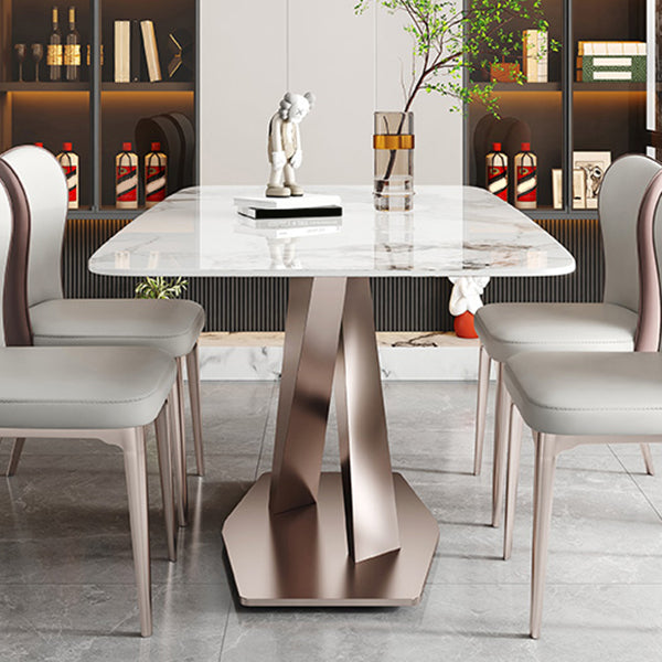 Luxury Sintered Stone Top Table Rectangle Dining Table with Pedestal Base Clearhalo 'Dining Tables & Seating' 'Dining Tables' 'dining_table' 'furn' 'furn_dining_table' 'Furniture' 'furniture_dining_table' 'Kitchen & Dining Furniture' 'kitchen' 'kitchen_dining_table' 4808725