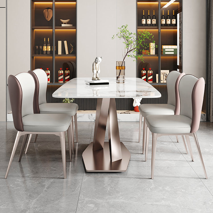 Luxury Sintered Stone Top Table Rectangle Dining Table with Pedestal Base Clearhalo 'Dining Tables & Seating' 'Dining Tables' 'dining_table' 'furn' 'furn_dining_table' 'Furniture' 'furniture_dining_table' 'Kitchen & Dining Furniture' 'kitchen' 'kitchen_dining_table' 4808726