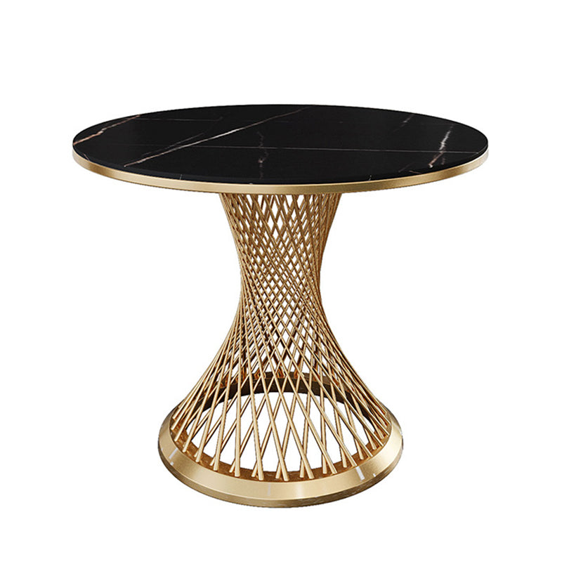 Traditional Luxury Round Stone Dining Table Pedestal Casual Dining Table 39.4"L x 39.4"W x 29.5"H Gold Black Clearhalo 'Dining Tables & Seating' 'Dining Tables' 'dining_table' 'Furniture' 'furniture_dining_table' 'Kitchen & Dining Furniture' 'kitchen' 'kitchen_dining_table' 4808734