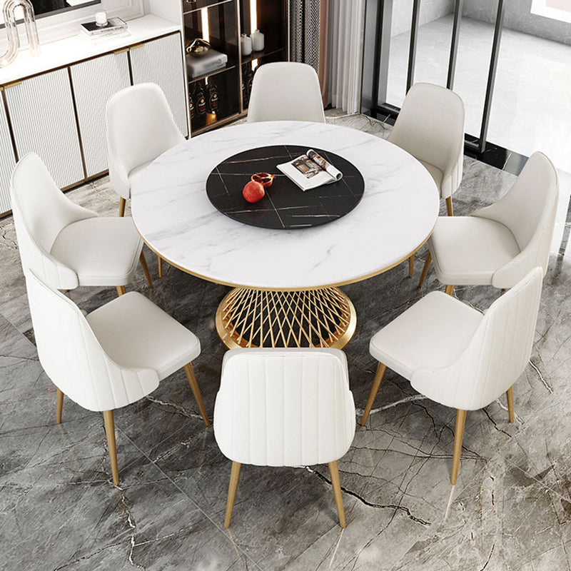 Traditional Luxury Round Stone Dining Table Pedestal Casual Dining Table 47.2"L x 47.2"W x 29.5"H Gold White Clearhalo 'Dining Tables & Seating' 'Dining Tables' 'dining_table' 'Furniture' 'furniture_dining_table' 'Kitchen & Dining Furniture' 'kitchen' 'kitchen_dining_table' 4808735