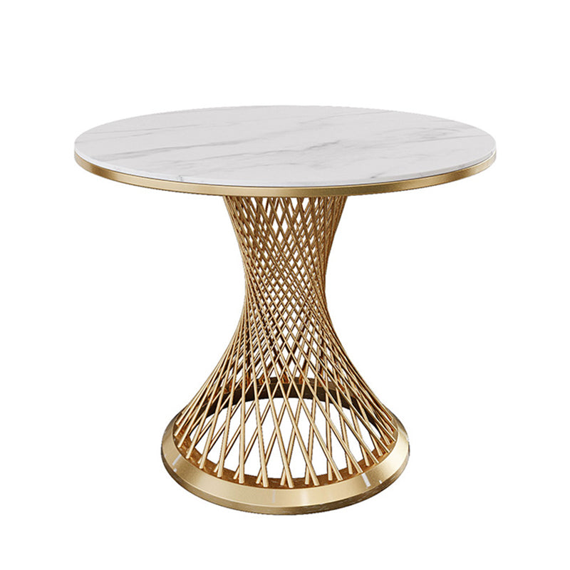 Traditional Luxury Round Stone Dining Table Pedestal Casual Dining Table 39.4"L x 39.4"W x 29.5"H Gold White Clearhalo 'Dining Tables & Seating' 'Dining Tables' 'dining_table' 'Furniture' 'furniture_dining_table' 'Kitchen & Dining Furniture' 'kitchen' 'kitchen_dining_table' 4808739