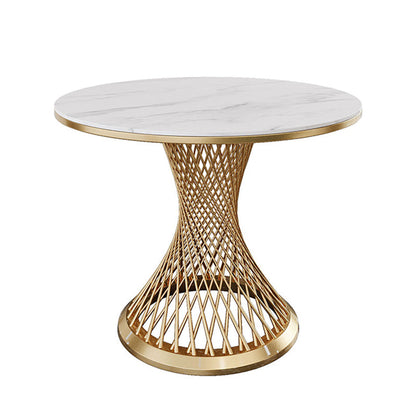 Traditional Luxury Round Stone Dining Table Pedestal Casual Dining Table 39.4"L x 39.4"W x 29.5"H Gold White Clearhalo 'Dining Tables & Seating' 'Dining Tables' 'dining_table' 'Furniture' 'furniture_dining_table' 'Kitchen & Dining Furniture' 'kitchen' 'kitchen_dining_table' 4808739