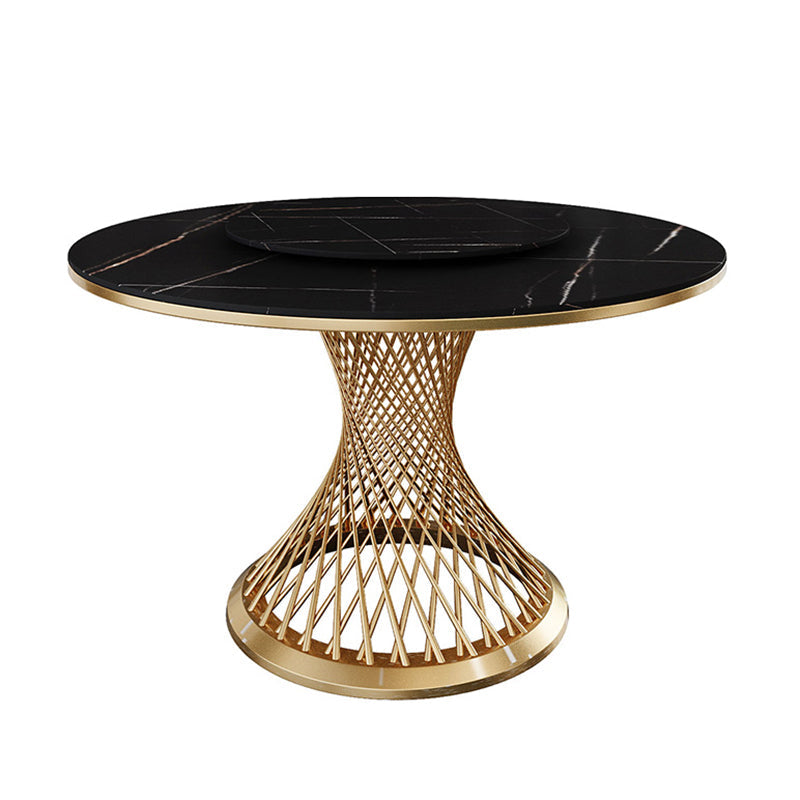 Traditional Luxury Round Stone Dining Table Pedestal Casual Dining Table 47.2"L x 47.2"W x 29.5"H Gold Black Clearhalo 'Dining Tables & Seating' 'Dining Tables' 'dining_table' 'Furniture' 'furniture_dining_table' 'Kitchen & Dining Furniture' 'kitchen' 'kitchen_dining_table' 4808746