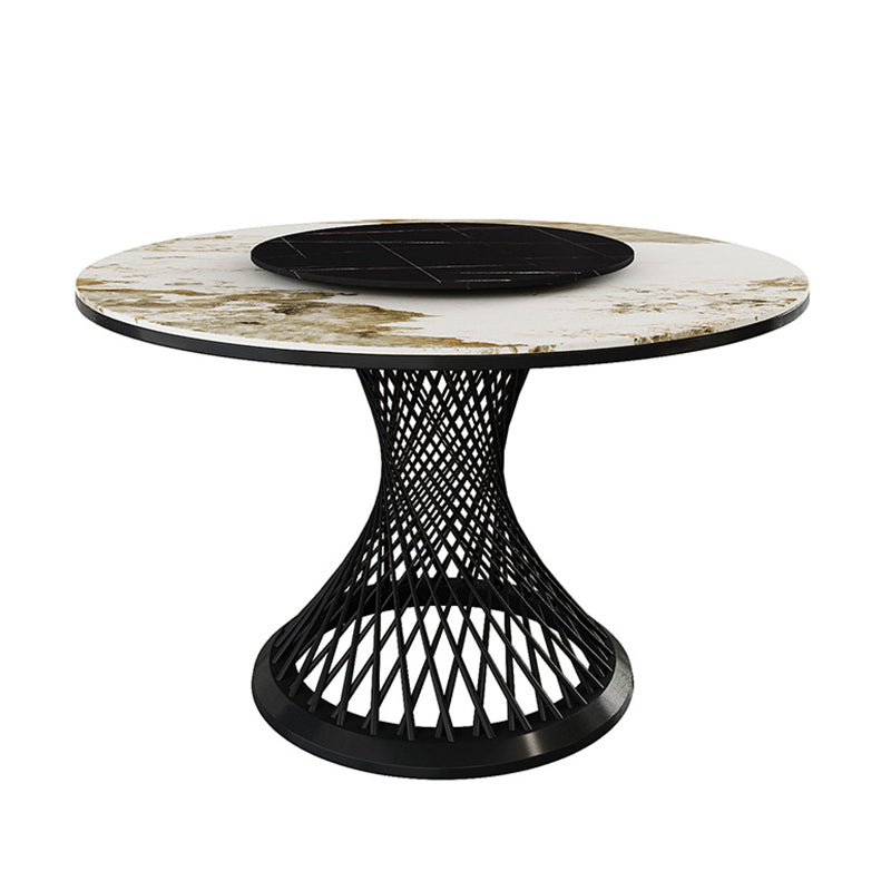 Traditional Luxury Round Stone Dining Table Pedestal Casual Dining Table 47.2"L x 47.2"W x 29.5"H Black Pandora Gold Clearhalo 'Dining Tables & Seating' 'Dining Tables' 'dining_table' 'Furniture' 'furniture_dining_table' 'Kitchen & Dining Furniture' 'kitchen' 'kitchen_dining_table' 4808750