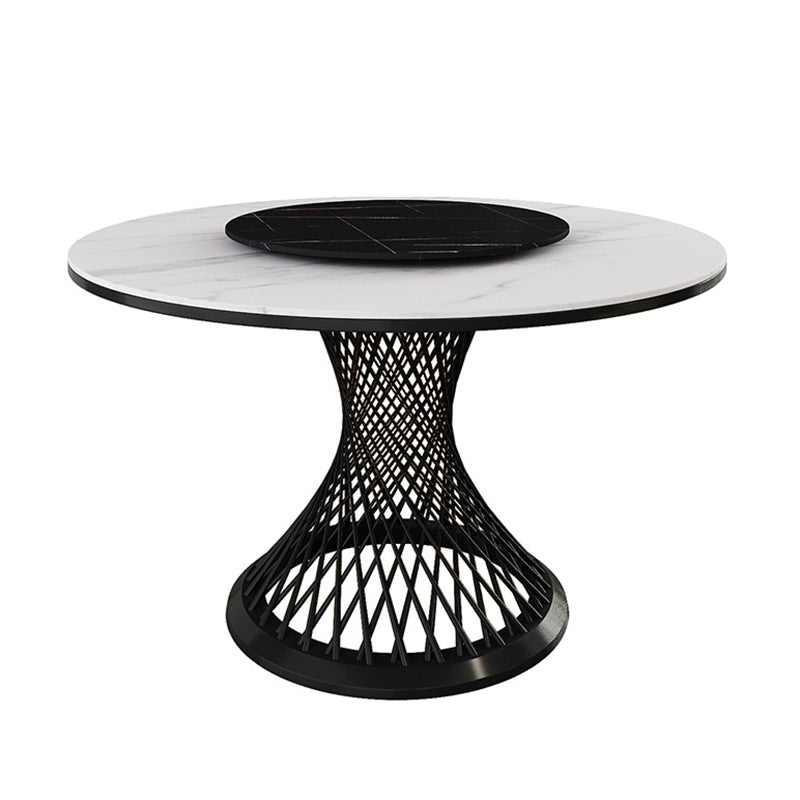 Traditional Luxury Round Stone Dining Table Pedestal Casual Dining Table 53.1"L x 53.1"W x 29.5"H Black White Clearhalo 'Dining Tables & Seating' 'Dining Tables' 'dining_table' 'Furniture' 'furniture_dining_table' 'Kitchen & Dining Furniture' 'kitchen' 'kitchen_dining_table' 4808752