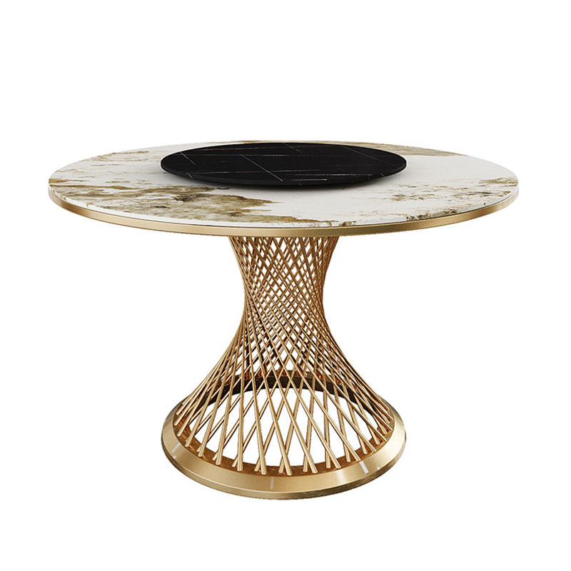 Traditional Luxury Round Stone Dining Table Pedestal Casual Dining Table 53.1"L x 53.1"W x 29.5"H Gold Pandora Gold Clearhalo 'Dining Tables & Seating' 'Dining Tables' 'dining_table' 'Furniture' 'furniture_dining_table' 'Kitchen & Dining Furniture' 'kitchen' 'kitchen_dining_table' 4808756