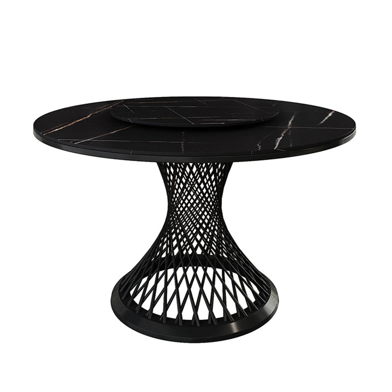 Traditional Luxury Round Stone Dining Table Pedestal Casual Dining Table 53.1"L x 53.1"W x 29.5"H Black Black Clearhalo 'Dining Tables & Seating' 'Dining Tables' 'dining_table' 'Furniture' 'furniture_dining_table' 'Kitchen & Dining Furniture' 'kitchen' 'kitchen_dining_table' 4808758