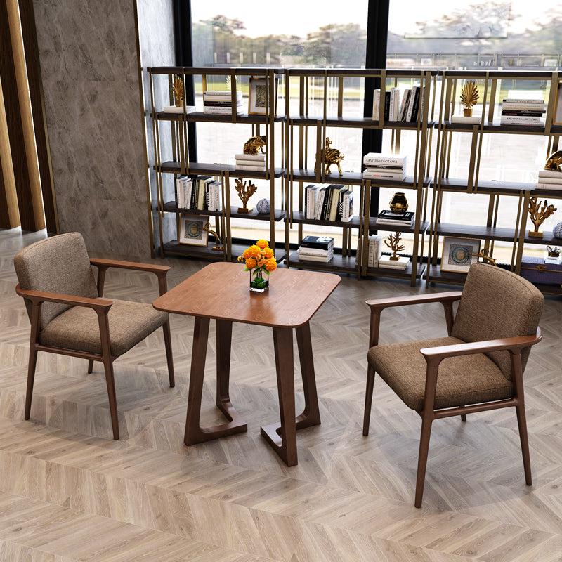 Modern Pine Solid Wood Dining Table Double Pedestal Dining Table for Dining Room Square Walnut 23.6"L x 23.6"W x 29.5"H Clearhalo 'Dining Tables & Seating' 'Dining Tables' 'dining_table' 'furn' 'furn_dining_table' 'Furniture' 'furniture_dining_table' 'Kitchen & Dining Furniture' 'kitchen' 'kitchen_dining_table' 4808762