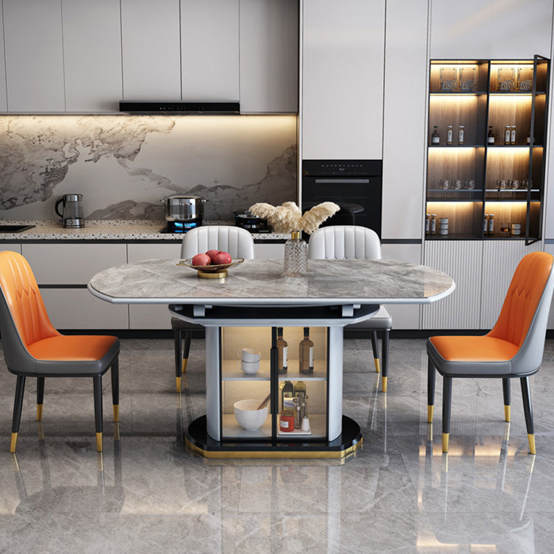 Glam Round Pedestal Dining Table Home Sintered Stone Drop-Leaf Table with Drawers Light Grey Clear 47.2"L x 47.2"W x 29.9"H Clearhalo 'Dining Tables & Seating' 'Dining Tables' 'dining_table' 'furn' 'furn_dining_table' 'Furniture' 'furniture_dining_table' 'Kitchen & Dining Furniture' 'kitchen' 'kitchen_dining_table' 4808784