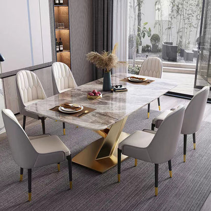 Luxury Sintered Stone Dining Table Rectangle Table with Single Pedestal in Gold Gray Without Chairs Clearhalo 'Dining Tables & Seating' 'Dining Tables' 'dining_table' 'furn' 'furn_dining_table' 'Furniture' 'furniture_dining_table' 'Kitchen & Dining Furniture' 'kitchen' 'kitchen_dining_table' 4808820