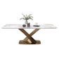 Luxury Sintered Stone Dining Table Rectangle Table with Single Pedestal in Gold Pandora Gold Without Chairs Clearhalo 'Dining Tables & Seating' 'Dining Tables' 'dining_table' 'furn' 'furn_dining_table' 'Furniture' 'furniture_dining_table' 'Kitchen & Dining Furniture' 'kitchen' 'kitchen_dining_table' 4808824