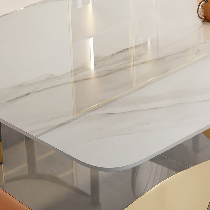 Luxury Sintered Stone Dining Table Rectangle Table with Single Pedestal in Gold Clearhalo 'Dining Tables & Seating' 'Dining Tables' 'dining_table' 'furn' 'furn_dining_table' 'Furniture' 'furniture_dining_table' 'Kitchen & Dining Furniture' 'kitchen' 'kitchen_dining_table' 4808825