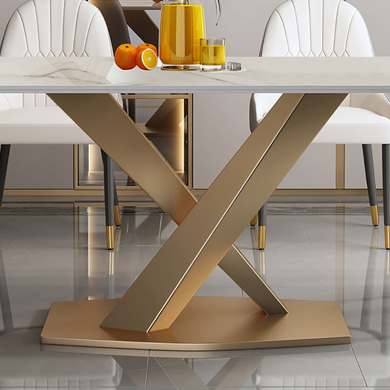 Luxury Sintered Stone Dining Table Rectangle Table with Single Pedestal in Gold Clearhalo 'Dining Tables & Seating' 'Dining Tables' 'dining_table' 'furn' 'furn_dining_table' 'Furniture' 'furniture_dining_table' 'Kitchen & Dining Furniture' 'kitchen' 'kitchen_dining_table' 4808828