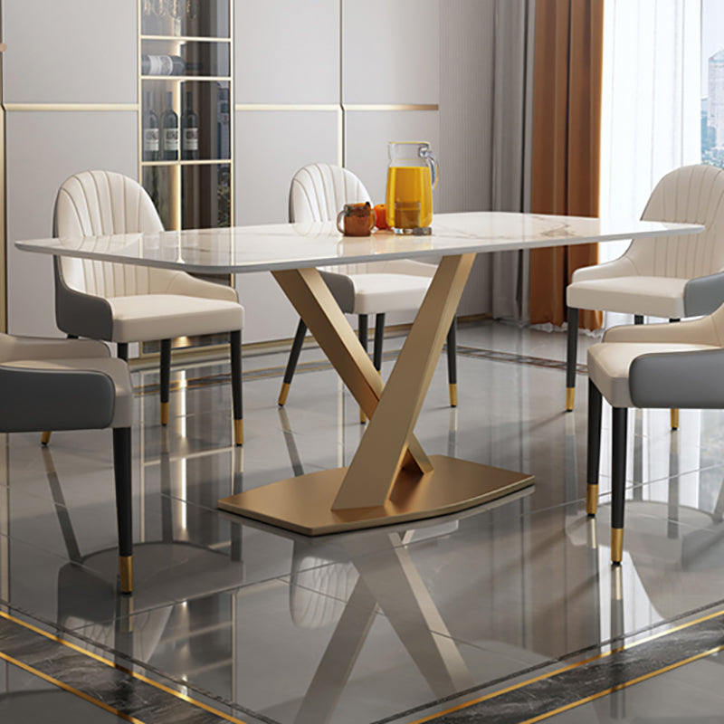 Luxury Sintered Stone Dining Table Rectangle Table with Single Pedestal in Gold Clearhalo 'Dining Tables & Seating' 'Dining Tables' 'dining_table' 'furn' 'furn_dining_table' 'Furniture' 'furniture_dining_table' 'Kitchen & Dining Furniture' 'kitchen' 'kitchen_dining_table' 4808830