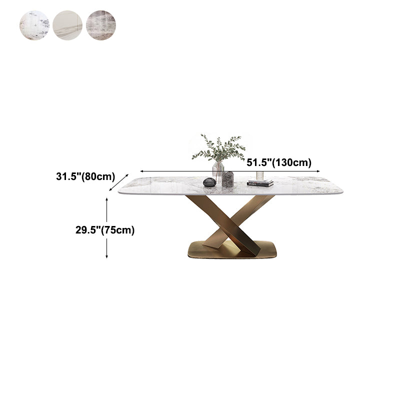 Luxury Sintered Stone Dining Table Rectangle Table with Single Pedestal in Gold Clearhalo 'Dining Tables & Seating' 'Dining Tables' 'dining_table' 'furn' 'furn_dining_table' 'Furniture' 'furniture_dining_table' 'Kitchen & Dining Furniture' 'kitchen' 'kitchen_dining_table' 4808831
