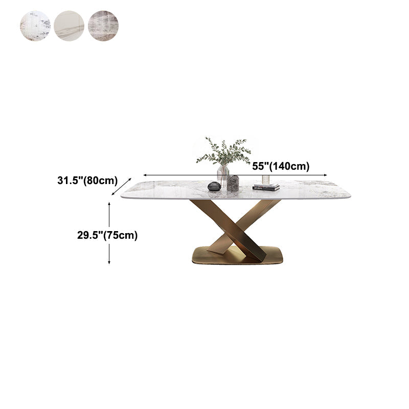 Luxury Sintered Stone Dining Table Rectangle Table with Single Pedestal in Gold Clearhalo 'Dining Tables & Seating' 'Dining Tables' 'dining_table' 'furn' 'furn_dining_table' 'Furniture' 'furniture_dining_table' 'Kitchen & Dining Furniture' 'kitchen' 'kitchen_dining_table' 4808832
