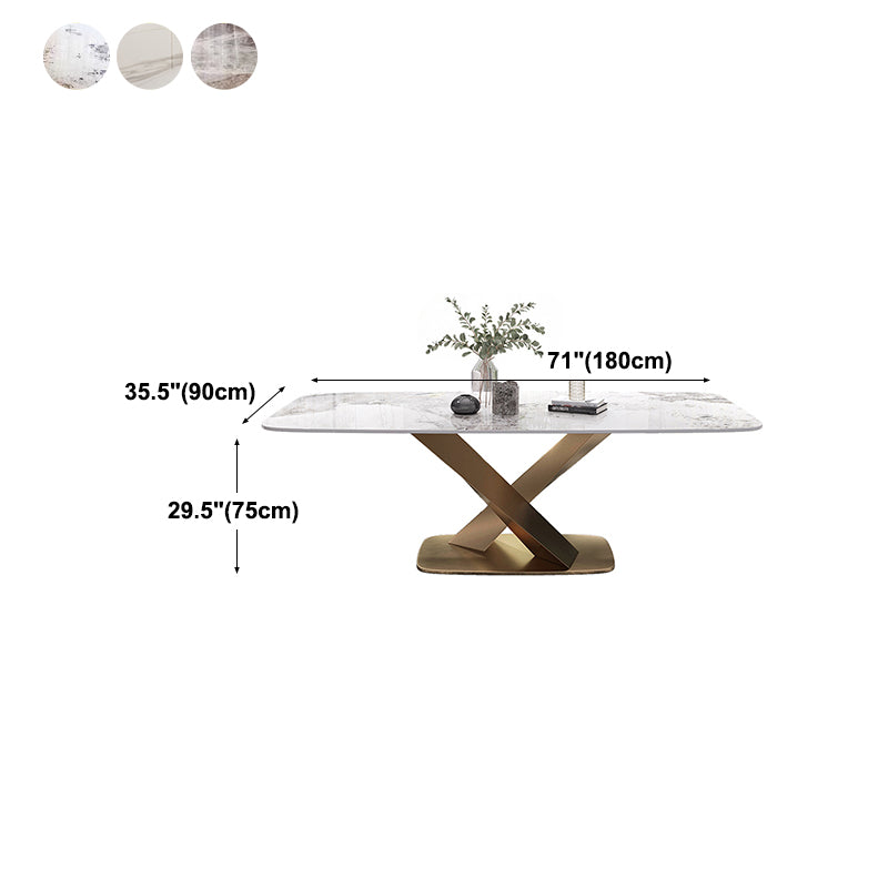 Luxury Sintered Stone Dining Table Rectangle Table with Single Pedestal in Gold Clearhalo 'Dining Tables & Seating' 'Dining Tables' 'dining_table' 'furn' 'furn_dining_table' 'Furniture' 'furniture_dining_table' 'Kitchen & Dining Furniture' 'kitchen' 'kitchen_dining_table' 4808834