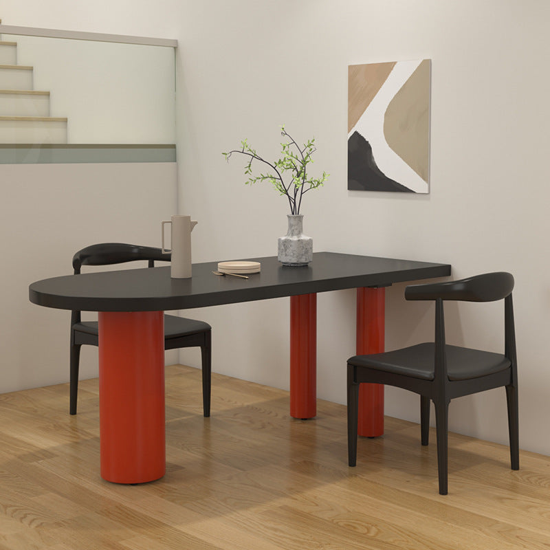 Simplicity Pine Restaurant Table Solid Wood Matte Finish 3 Legs Dining Table Black-Red 78.7"L x 31.5"W x 29.5"H Without Chairs Clearhalo 'Dining Tables & Seating' 'Dining Tables' 'dining_table' 'furn' 'furn_dining_table' 'Furniture' 'furniture_dining_table' 'Kitchen & Dining Furniture' 'kitchen' 'kitchen_dining_table' 4808841