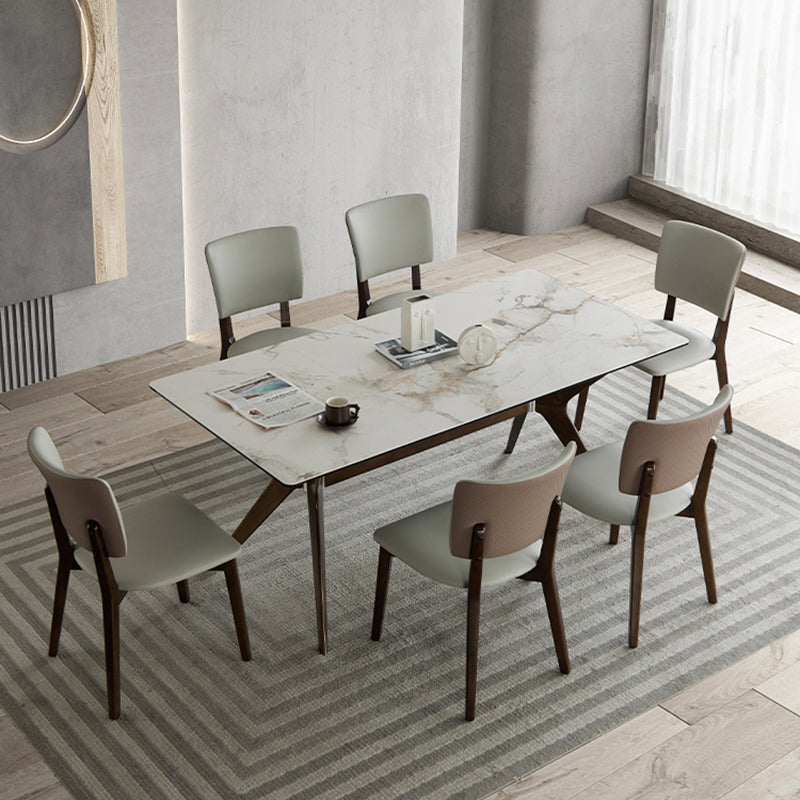 Medieval Modern Sintered Stone Top Dining Table Rectangle Kitchen Table with 4 Legs White Without Chairs Clearhalo 'Dining Tables & Seating' 'Dining Tables' 'dining_table' 'furn' 'furn_dining_table' 'Furniture' 'furniture_dining_table' 'Kitchen & Dining Furniture' 'kitchen' 'kitchen_dining_table' 4808857