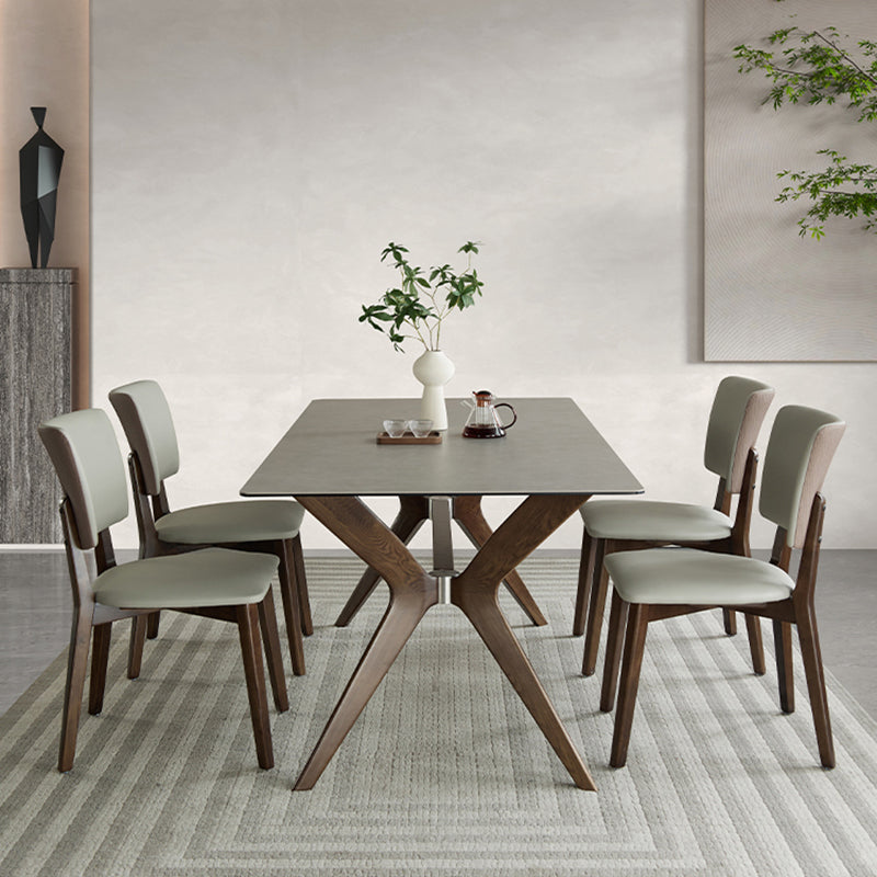 Medieval Modern Sintered Stone Top Dining Table Rectangle Kitchen Table with 4 Legs Gray 55.1"L x 31.5"W x 29.5"H Without Chairs Clearhalo 'Dining Tables & Seating' 'Dining Tables' 'dining_table' 'furn' 'furn_dining_table' 'Furniture' 'furniture_dining_table' 'Kitchen & Dining Furniture' 'kitchen' 'kitchen_dining_table' 4808858