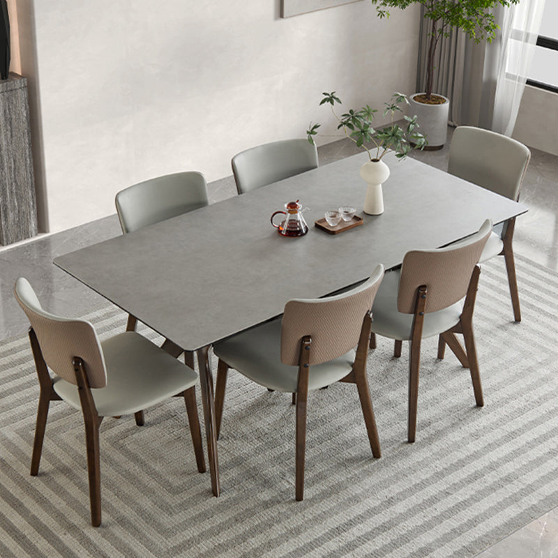 Medieval Modern Sintered Stone Top Dining Table Rectangle Kitchen Table with 4 Legs Gray 51.2"L x 31.5"W x 29.5"H Without Chairs Clearhalo 'Dining Tables & Seating' 'Dining Tables' 'dining_table' 'furn' 'furn_dining_table' 'Furniture' 'furniture_dining_table' 'Kitchen & Dining Furniture' 'kitchen' 'kitchen_dining_table' 4808860