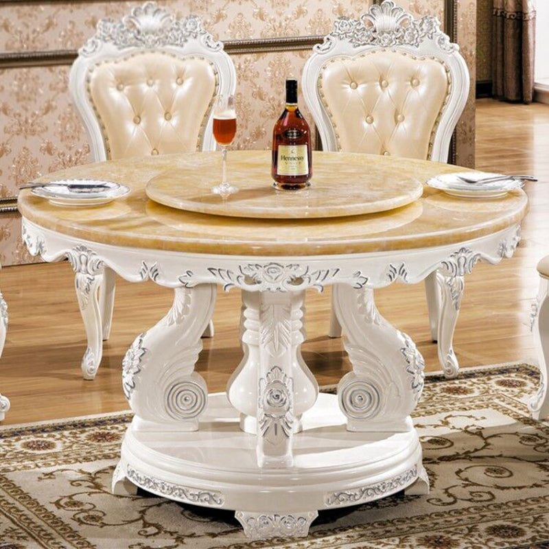 Round Shape Dining Site Table Marble Pedestal Dining Room Collection with Turntable White 51.2"L x 51.2"W x 30.7"H Without Chairs Clearhalo 'Dining Tables & Seating' 'Dining Tables' 'dining_table' 'furn' 'furn_dining_table' 'Furniture' 'furniture_dining_table' 'Kitchen & Dining Furniture' 'kitchen' 'kitchen_dining_table' 4808876