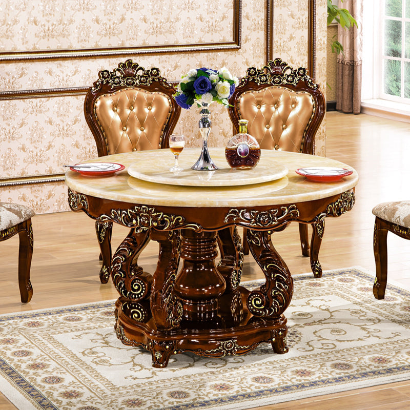 Round Shape Dining Site Table Marble Pedestal Dining Room Collection with Turntable Brown Without Chairs Clearhalo 'Dining Tables & Seating' 'Dining Tables' 'dining_table' 'furn' 'furn_dining_table' 'Furniture' 'furniture_dining_table' 'Kitchen & Dining Furniture' 'kitchen' 'kitchen_dining_table' 4808877