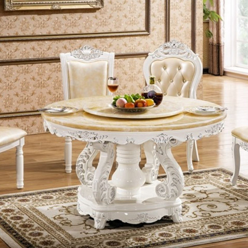 Round Shape Dining Site Table Marble Pedestal Dining Room Collection with Turntable Clearhalo 'Dining Tables & Seating' 'Dining Tables' 'dining_table' 'furn' 'furn_dining_table' 'Furniture' 'furniture_dining_table' 'Kitchen & Dining Furniture' 'kitchen' 'kitchen_dining_table' 4808883
