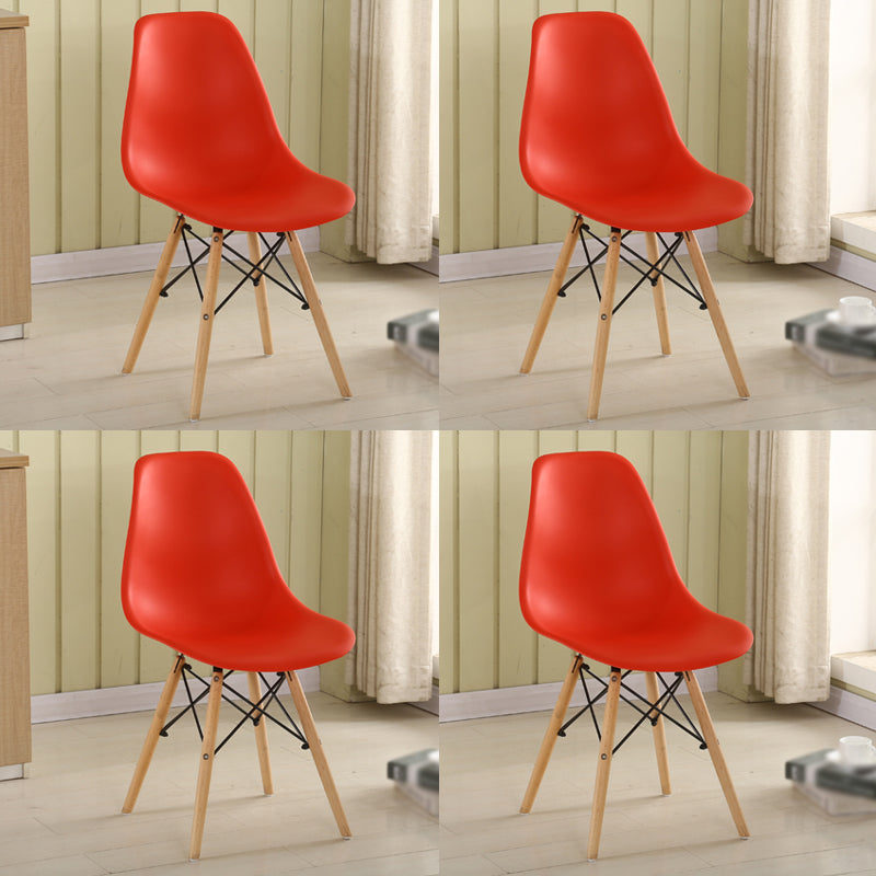 Scandinavian Wood Kitchen Dining Room Chair Open Back Side Chair Red Set of 4 Clearhalo 'Dining Chairs' 'Dining Tables & Seating' 'dining_chair' 'Furniture' 'furniture_dining_chair' 'Kitchen & Dining Furniture' 4809003