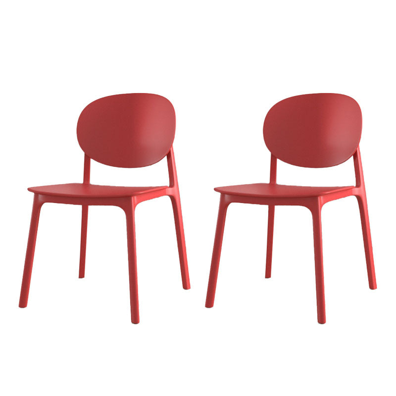 Contemporary Style Stackable Chair Kitchen Armless Chair with Plastic Legs Red Set of 2 Clearhalo 'Dining Chairs' 'Dining Tables & Seating' 'dining_chair' 'Furniture' 'furniture_dining_chair' 'Kitchen & Dining Furniture' 4809041