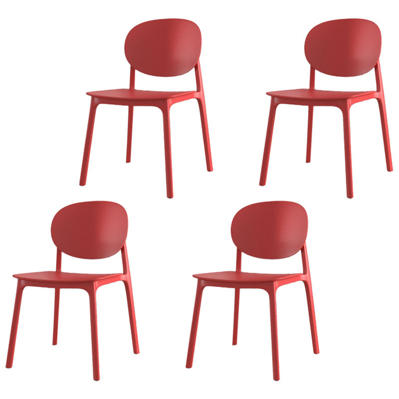 Contemporary Style Stackable Chair Kitchen Armless Chair with Plastic Legs Red Set of 4 Clearhalo 'Dining Chairs' 'Dining Tables & Seating' 'dining_chair' 'Furniture' 'furniture_dining_chair' 'Kitchen & Dining Furniture' 4809043