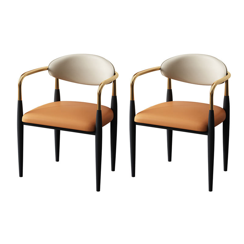 Contemporary Style Chairs Kitchen Arm Side Chair with Metal Legs Orange 2 Piece Set Clearhalo 'Dining Chairs' 'Dining Tables & Seating' 'dining_chair' 'furn' 'furn_dining_chair' 'Furniture' 'furniture_dining_chair' 'Kitchen & Dining Furniture' 4809173