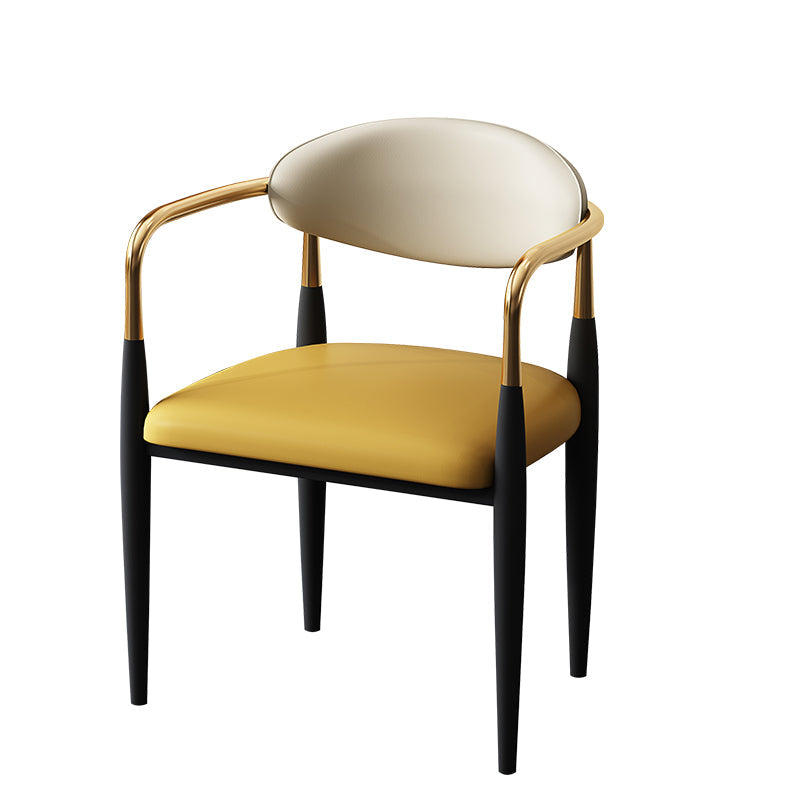 Contemporary Style Chairs Kitchen Arm Side Chair with Metal Legs Yellow 1 Piece Clearhalo 'Dining Chairs' 'Dining Tables & Seating' 'dining_chair' 'furn' 'furn_dining_chair' 'Furniture' 'furniture_dining_chair' 'Kitchen & Dining Furniture' 4809177