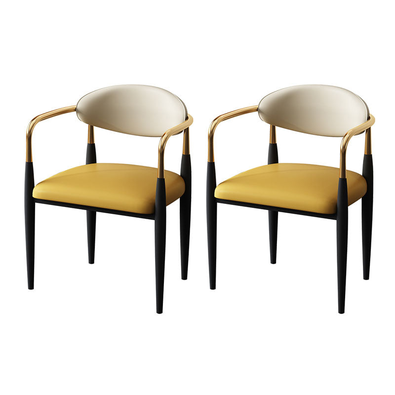 Contemporary Style Chairs Kitchen Arm Side Chair with Metal Legs Yellow 2 Piece Set Clearhalo 'Dining Chairs' 'Dining Tables & Seating' 'dining_chair' 'furn' 'furn_dining_chair' 'Furniture' 'furniture_dining_chair' 'Kitchen & Dining Furniture' 4809179