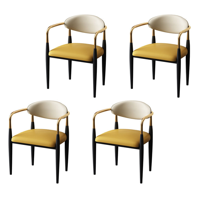 Contemporary Style Chairs Kitchen Arm Side Chair with Metal Legs Yellow 4 Piece Set Clearhalo 'Dining Chairs' 'Dining Tables & Seating' 'dining_chair' 'furn' 'furn_dining_chair' 'Furniture' 'furniture_dining_chair' 'Kitchen & Dining Furniture' 4809181