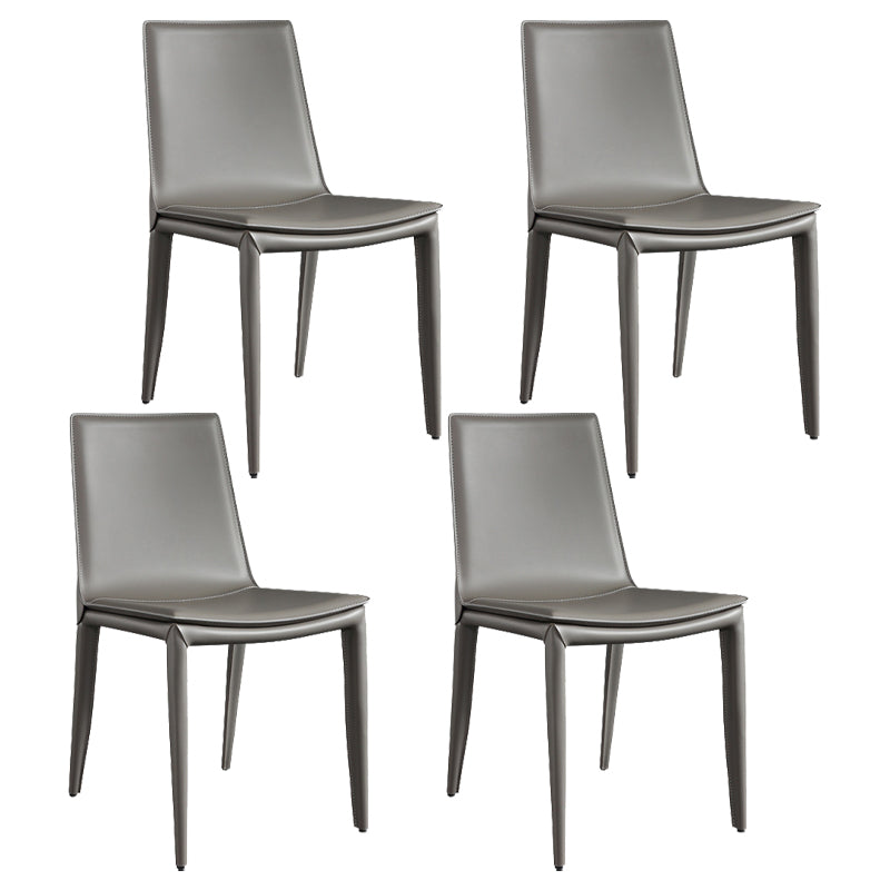 Leather Contemporary Modern Indoor-Outdoor Side Chair Solid Back Chair Grey 4 Piece Set Clearhalo 'Dining Chairs' 'Dining Tables & Seating' 'dining_chair' 'furn' 'furn_dining_chair' 'Furniture' 'furniture_dining_chair' 'Kitchen & Dining Furniture' 4809205