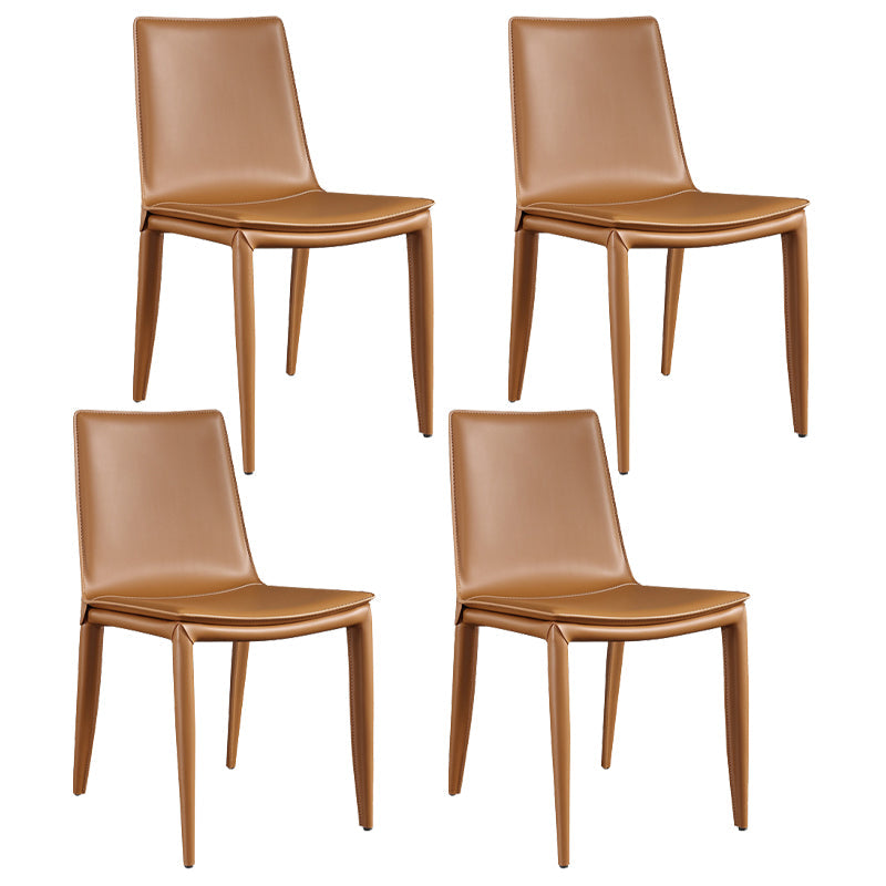 Leather Contemporary Modern Indoor-Outdoor Side Chair Solid Back Chair Orange 4 Piece Set Clearhalo 'Dining Chairs' 'Dining Tables & Seating' 'dining_chair' 'furn' 'furn_dining_chair' 'Furniture' 'furniture_dining_chair' 'Kitchen & Dining Furniture' 4809209