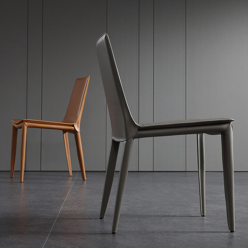 Leather Contemporary Modern Indoor-Outdoor Side Chair Solid Back Chair Clearhalo 'Dining Chairs' 'Dining Tables & Seating' 'dining_chair' 'furn' 'furn_dining_chair' 'Furniture' 'furniture_dining_chair' 'Kitchen & Dining Furniture' 4809214