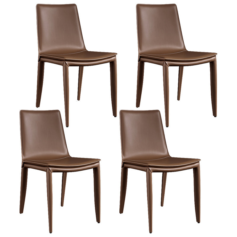 Leather Contemporary Modern Indoor-Outdoor Side Chair Solid Back Chair Brown 4 Piece Set Clearhalo 'Dining Chairs' 'Dining Tables & Seating' 'dining_chair' 'furn' 'furn_dining_chair' 'Furniture' 'furniture_dining_chair' 'Kitchen & Dining Furniture' 4809215