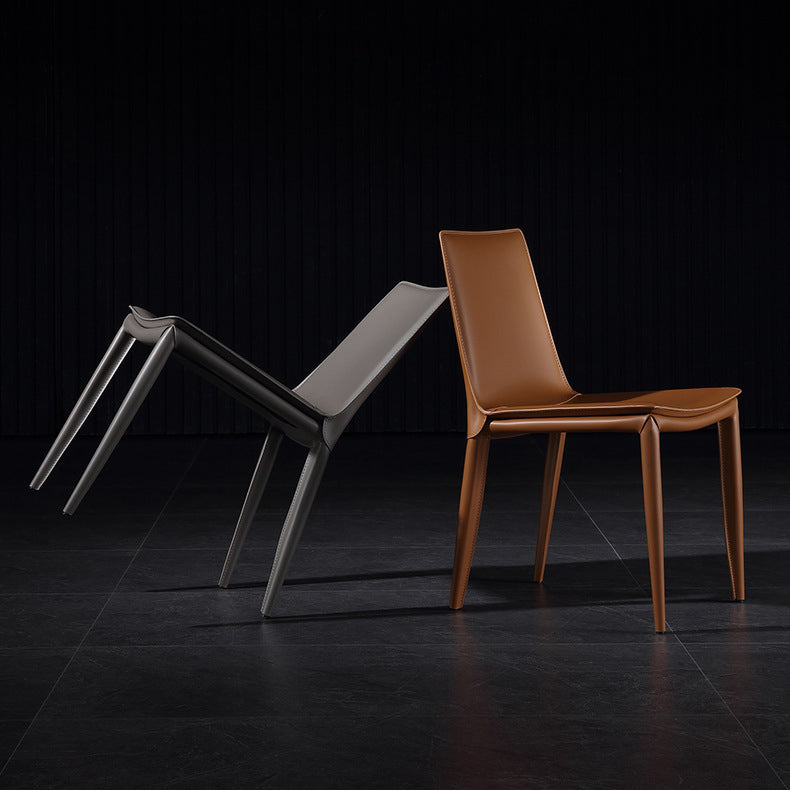 Leather Contemporary Modern Indoor-Outdoor Side Chair Solid Back Chair Clearhalo 'Dining Chairs' 'Dining Tables & Seating' 'dining_chair' 'furn' 'furn_dining_chair' 'Furniture' 'furniture_dining_chair' 'Kitchen & Dining Furniture' 4809221