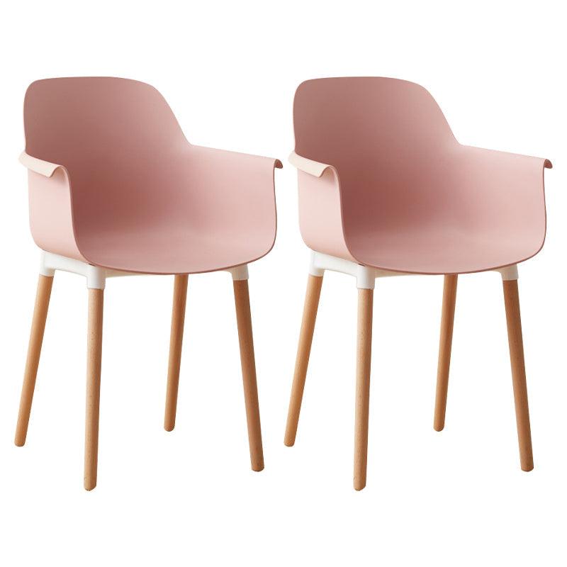Scandinavian Wood Kitchen Dining Room Arm Chair Solid Back Chair Pink Set of 2 Clearhalo 'Dining Chairs' 'Dining Tables & Seating' 'dining_chair' 'Furniture' 'furniture_dining_chair' 'Kitchen & Dining Furniture' 4809268
