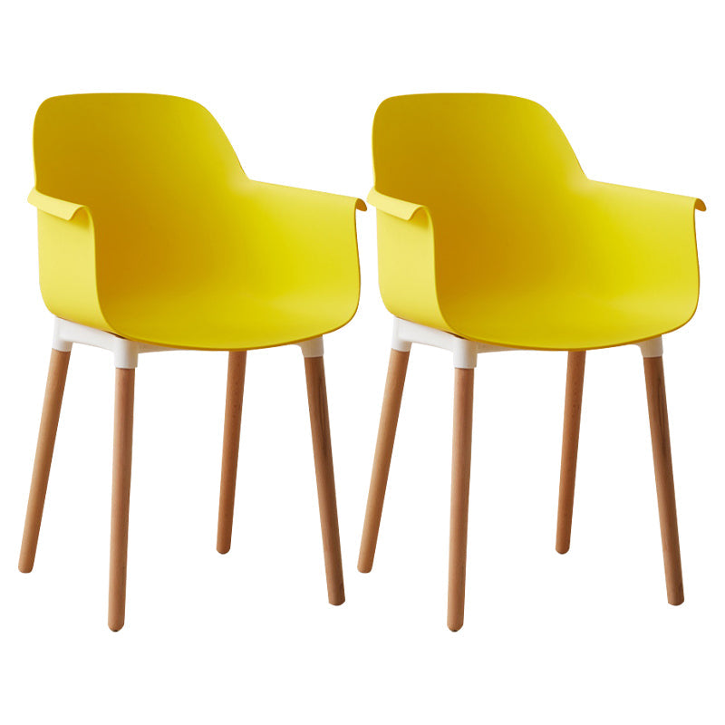 Scandinavian Wood Kitchen Dining Room Arm Chair Solid Back Chair Yellow Set of 2 Clearhalo 'Dining Chairs' 'Dining Tables & Seating' 'dining_chair' 'Furniture' 'furniture_dining_chair' 'Kitchen & Dining Furniture' 4809273