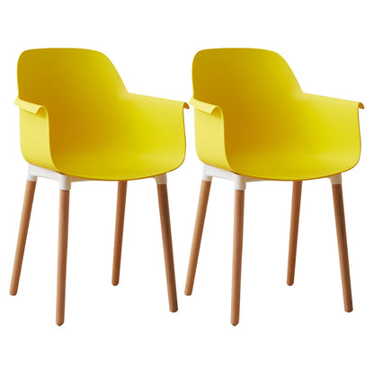 Scandinavian Wood Kitchen Dining Room Arm Chair Solid Back Chair Yellow Set of 2 Clearhalo 'Dining Chairs' 'Dining Tables & Seating' 'dining_chair' 'Furniture' 'furniture_dining_chair' 'Kitchen & Dining Furniture' 4809273