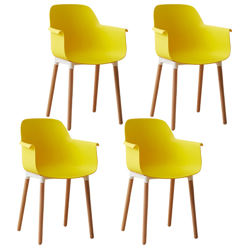 Scandinavian Wood Kitchen Dining Room Arm Chair Solid Back Chair Yellow Set of 4 Clearhalo 'Dining Chairs' 'Dining Tables & Seating' 'dining_chair' 'Furniture' 'furniture_dining_chair' 'Kitchen & Dining Furniture' 4809275