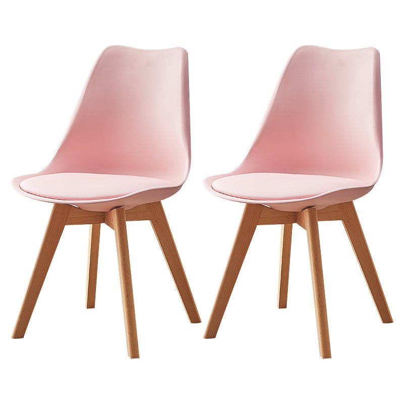 Modern Style Chairs Kitchen Armless Side Chair with Wooden Legs Pink Set of 2 Clearhalo 'Dining Chairs' 'Dining Tables & Seating' 'dining_chair' 'Furniture' 'furniture_dining_chair' 'Kitchen & Dining Furniture' 4809293
