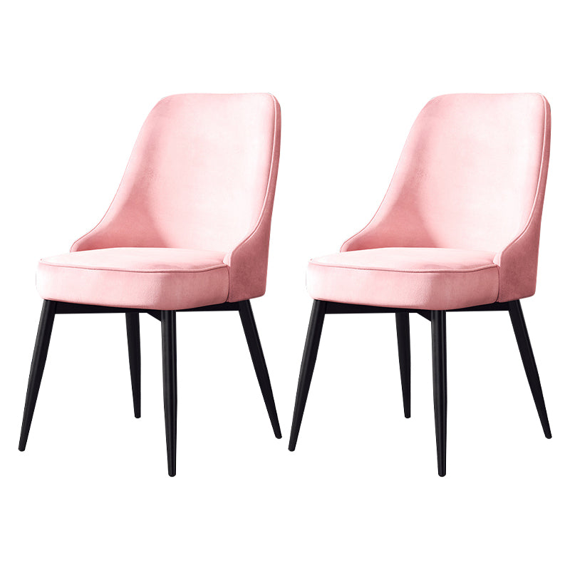 Nordic Style Upholstered Armless Dining Chairs Solid Back Chairs Pink 2 Piece Set Black Clearhalo 'Dining Chairs' 'Dining Tables & Seating' 'dining_chair' 'furn' 'furn_dining_chair' 'Furniture' 'furniture_dining_chair' 'Kitchen & Dining Furniture' 4809310