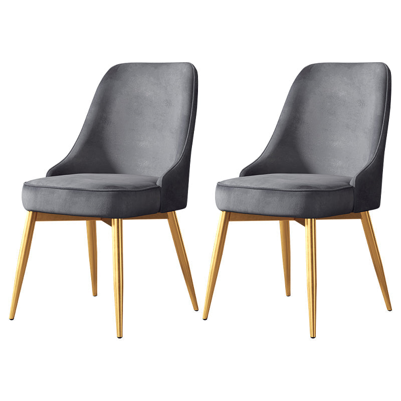 Nordic Style Upholstered Armless Dining Chairs Solid Back Chairs Grey 2 Piece Set Brass Gold Clearhalo 'Dining Chairs' 'Dining Tables & Seating' 'dining_chair' 'furn' 'furn_dining_chair' 'Furniture' 'furniture_dining_chair' 'Kitchen & Dining Furniture' 4809319