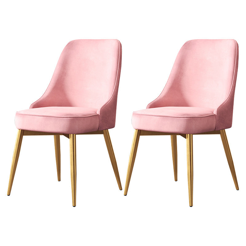 Nordic Style Upholstered Armless Dining Chairs Solid Back Chairs Pink 2 Piece Set Brass Gold Clearhalo 'Dining Chairs' 'Dining Tables & Seating' 'dining_chair' 'furn' 'furn_dining_chair' 'Furniture' 'furniture_dining_chair' 'Kitchen & Dining Furniture' 4809320
