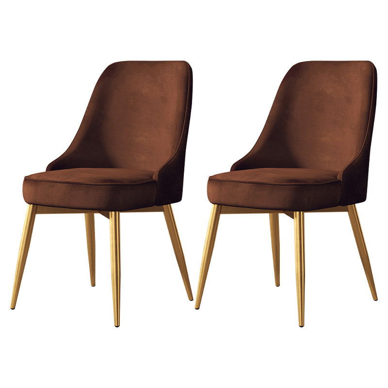 Nordic Style Upholstered Armless Dining Chairs Solid Back Chairs Brown 2 Piece Set Brass Gold Clearhalo 'Dining Chairs' 'Dining Tables & Seating' 'dining_chair' 'furn' 'furn_dining_chair' 'Furniture' 'furniture_dining_chair' 'Kitchen & Dining Furniture' 4809323